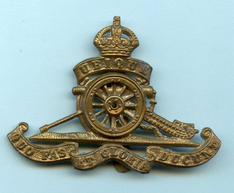 Royal  Artillery N.C.O.'S Turning Wheel  Kings Crown Brass Cap Badge