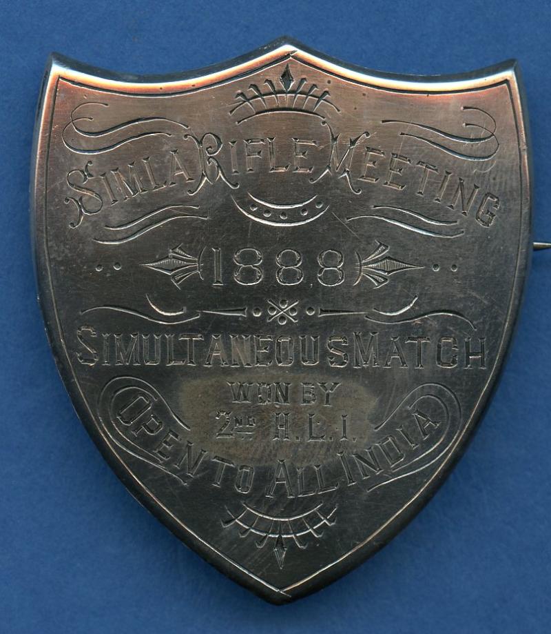 Silver Shooting Prize shield  Simla India To 2nd Highland Light Infantry 1888