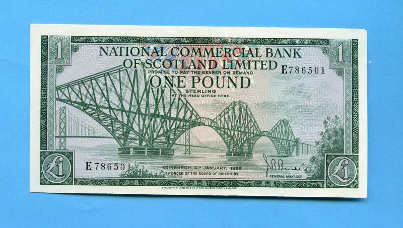 National Commercial Bank of Scotland  £1 One Pound Banknote Dated 4th January 1968
