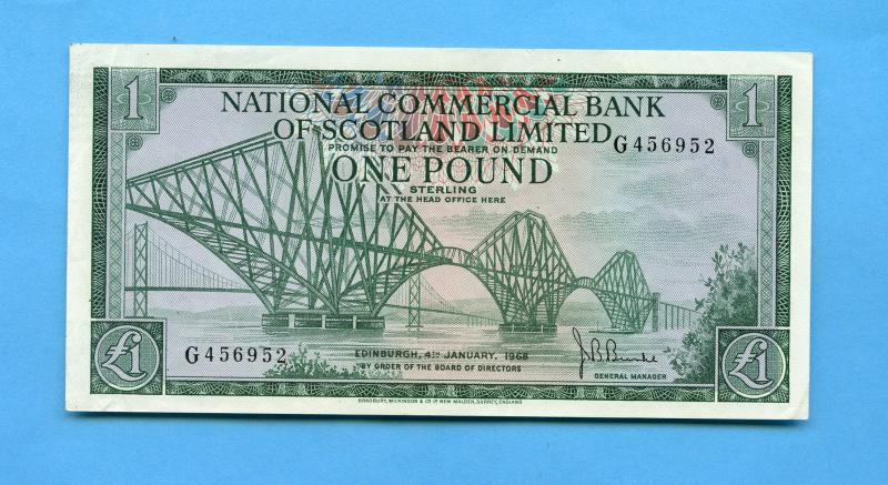 National Commercial Bank of Scotland  £1 One Pound Banknote Dated  4th January 1968