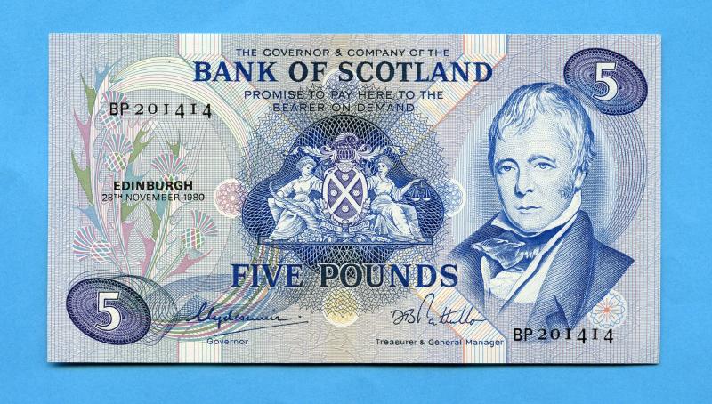 Bank of Scotland £5 Five  Pounds Note Dated  28th November 1980