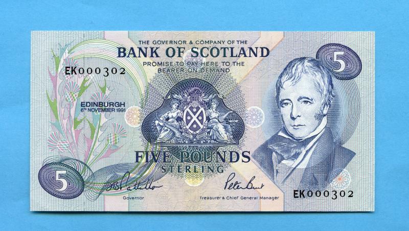Bank of Scotland £5 Five  Pounds Note Dated  6th November 1991