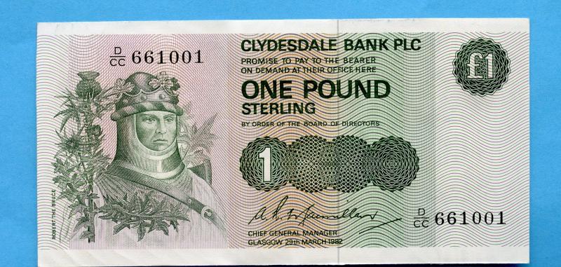 Clydesdale Bank  £1 One  Pound Note Dated 29th March 1982