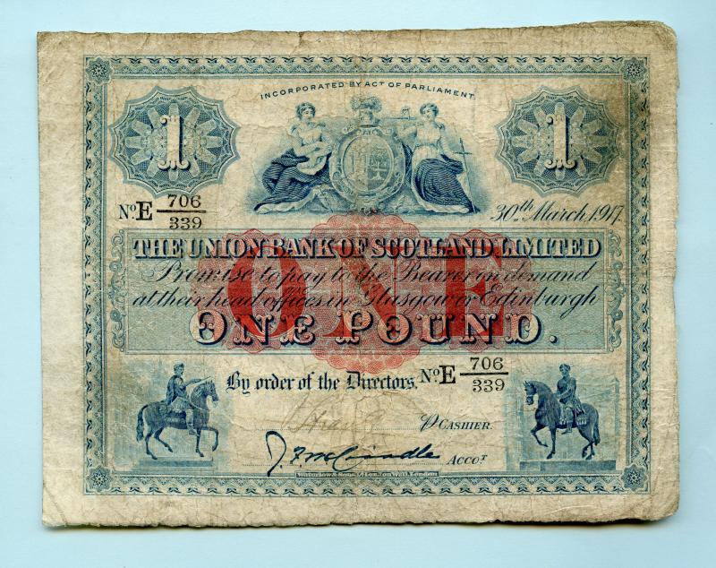 The Union Bank of Scotland £1 One Pound Banknote Dated 30th March 1917