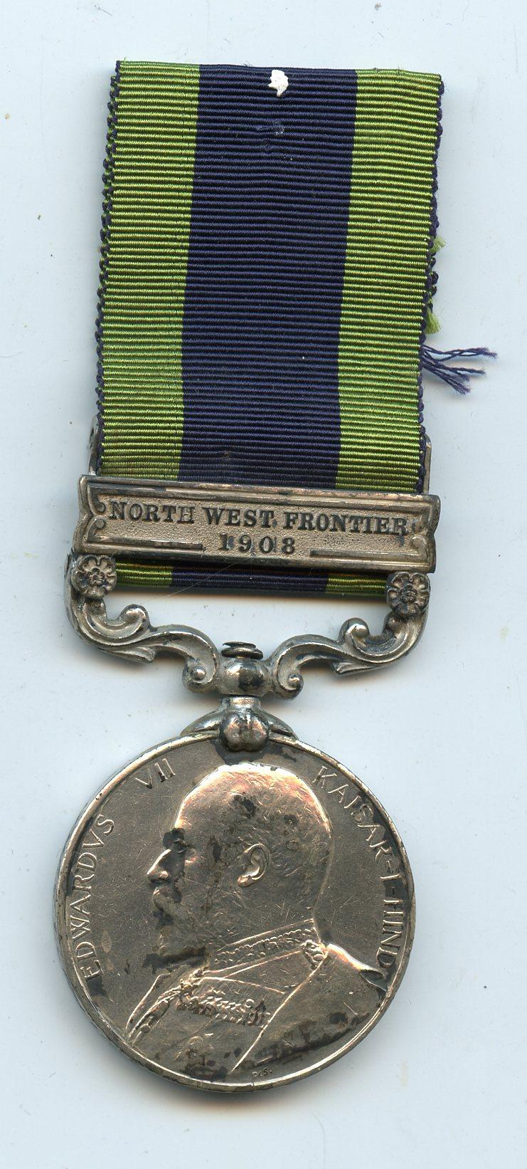 India General Service Medal North West Frontier 1908  Subdr  Mardan Khan 21st Punjabis