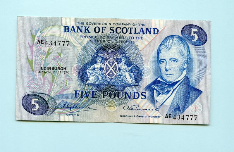 Bank of Scotland £5 Five Pounds Note Dated 4th November 1974