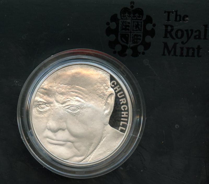 UK 2015   The 50th Anniversary of the Death of Sir Winston Churchill Silver Proof £5 Five Pound Crown Coin
