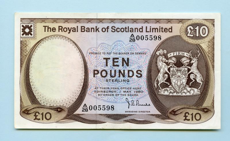 Royal Bank of Scotland  £10 Ten Pound Note Dated 1st May  1980