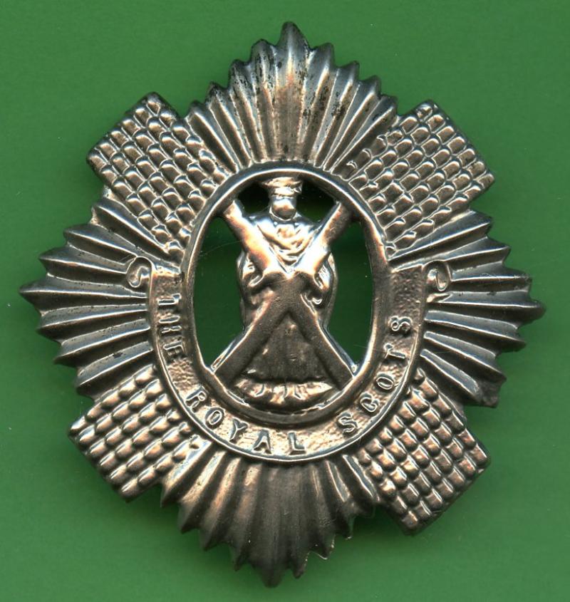 Royal Scots  Territorials White Metal Cap Badge