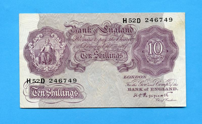 Bank of England Ten Shillings Note  Mauve Emergency WW2 Issue 1940-4