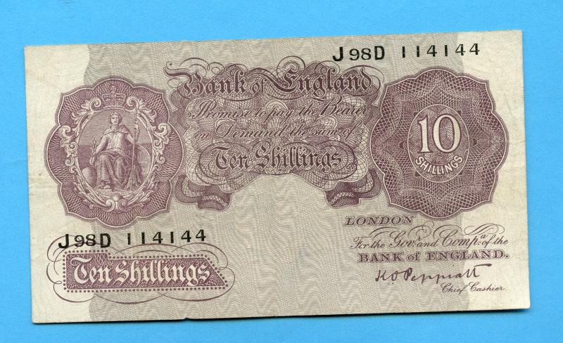 Bank of England Ten Shillings Note  Mauve Emergency WW2 Issue 1940-48