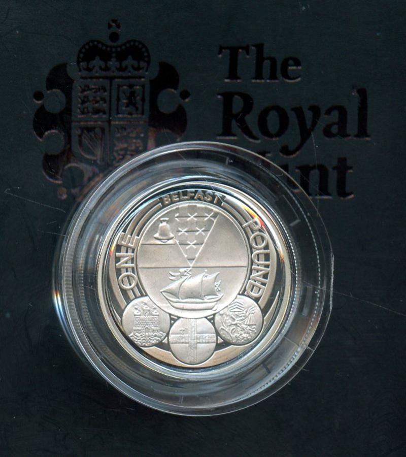 2008 UK City of Belfast  Silver Proof Piedfort £1 One Pound Coin