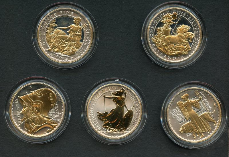 UK 2006  Britannia Gold Silhouette 5 Silver Coin Collection