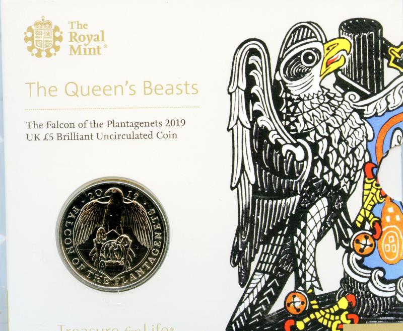 UK Royal Mint 2019 The Queen's Beasts The Falcon of the Plantagenets Brilliant Uncirculated £5 Coin