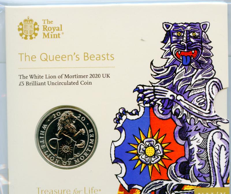 UK Royal Mint 2019 The Queen's Beasts The White Lion of Mortimer Brilliant Uncirculated £5 Coin