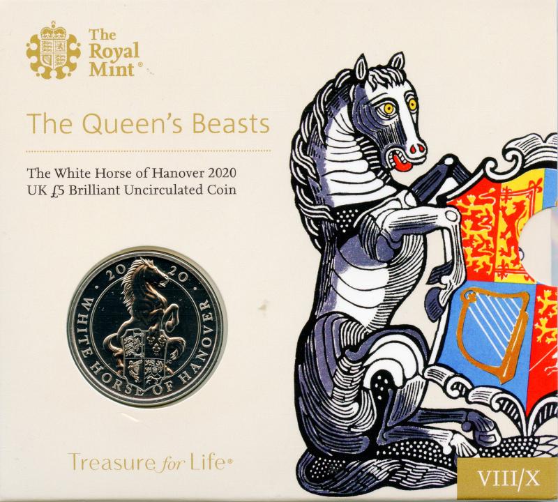 UK Royal Mint 2020 The Queen's Beasts The White Horse of Hanover Brilliant Uncirculated £5 Coin