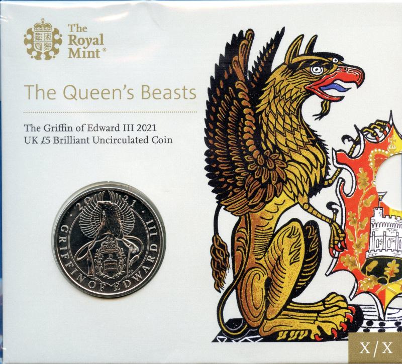 UK Royal Mint 2021 The Queen's Beasts The Griffin of Edward III Brilliant Uncirculated £5 Coin