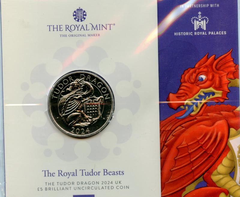 UK Royal Mint 2024 The Queen's Beasts The Tudor Dragon Brilliant Uncirculated £5 Coin