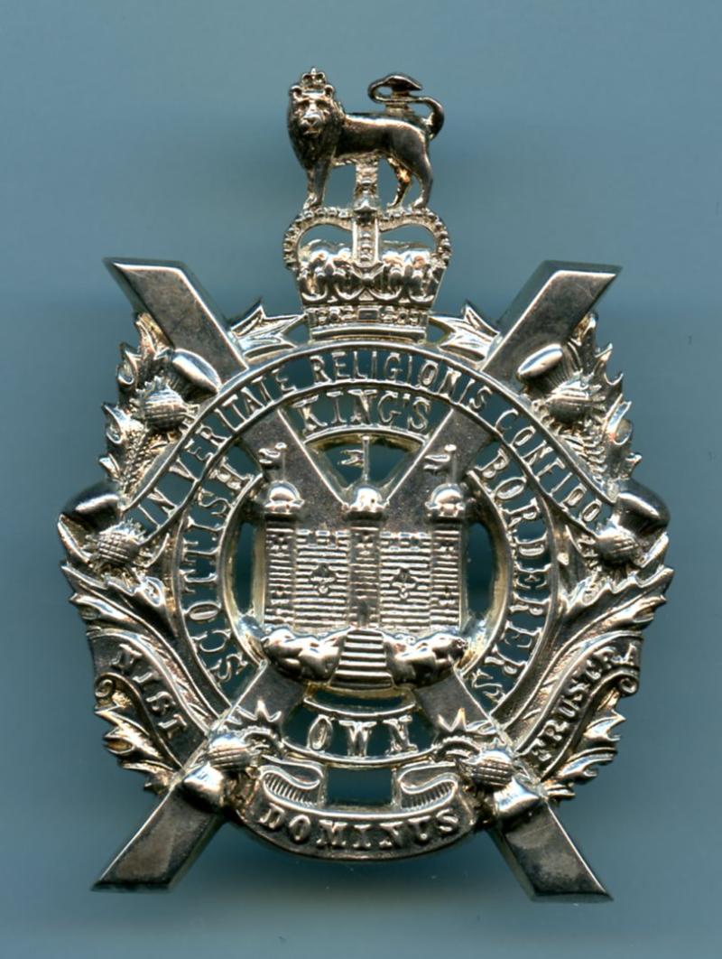 The Kings Own Scottish Borderers KOSB Silver Fretted Officers Cap Badge