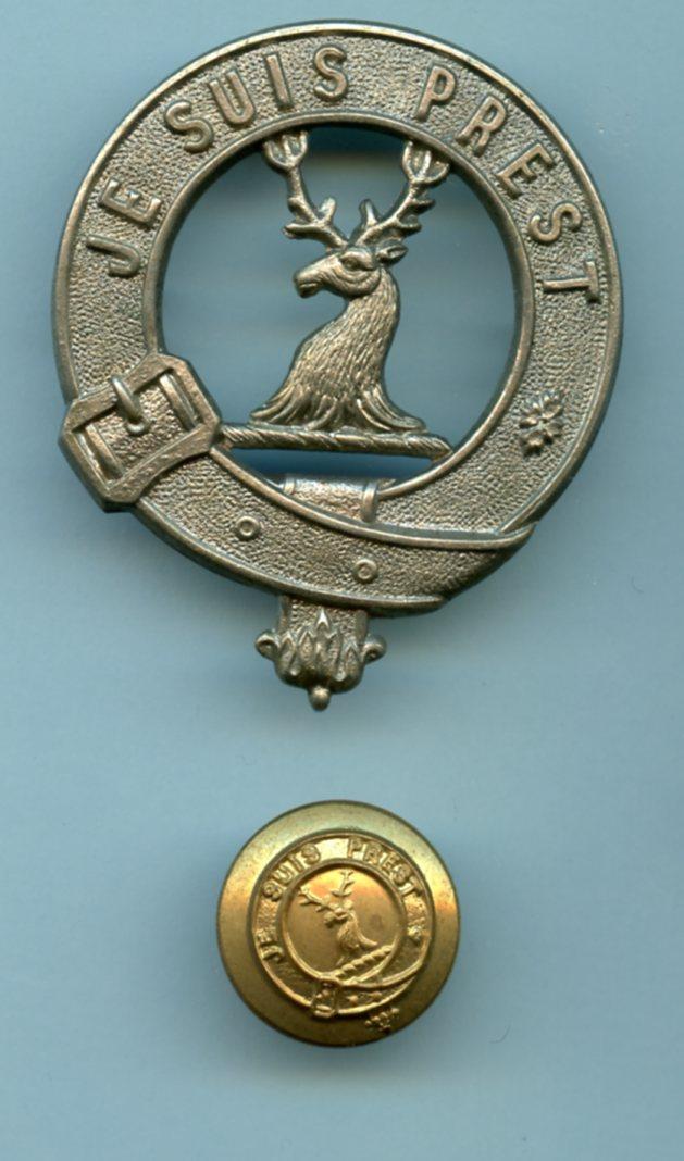 Lovats Scouts  White Metal Cap Badge with matching brass button