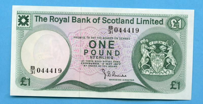 Royal Bank of Scotland  £1 One Pound Note  Dated 3rd May 1977