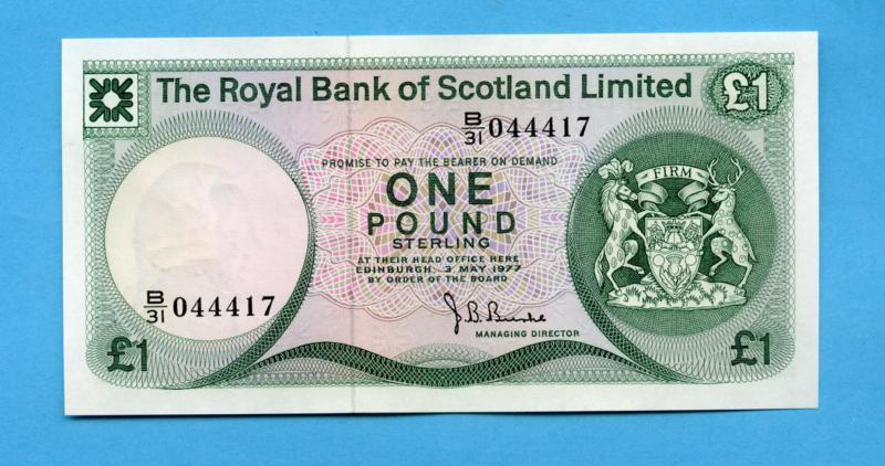 Royal Bank of Scotland  £1 One Pound Note  Dated 3rd May 1977