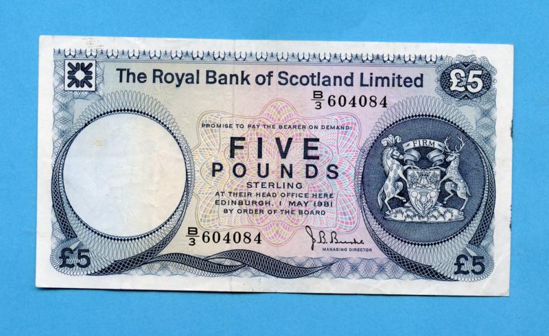 Royal Bank of Scotland  £5 Five Pound Note  Dated 10th January 1981