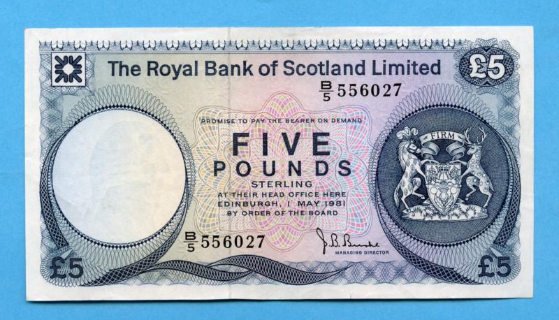 Royal Bank of Scotland  £5 Five Pound Note  Dated 10th January 1981