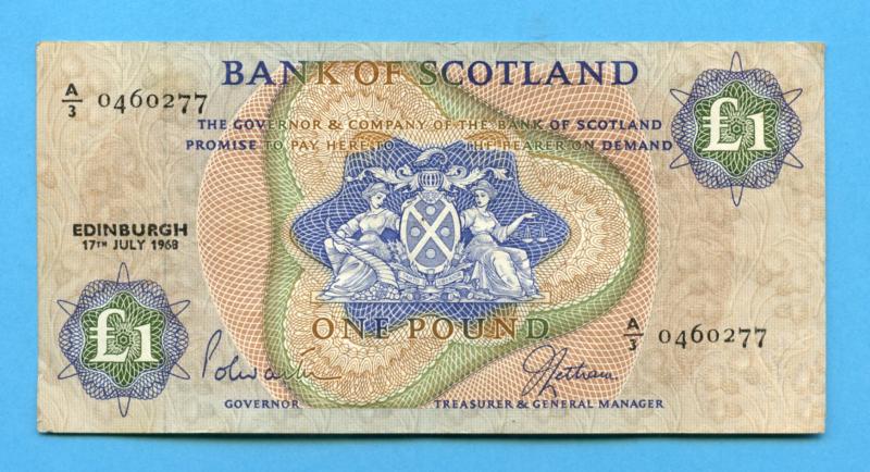 Bank of Scotland  £1 One Pounds Note Dated 17th July 1968