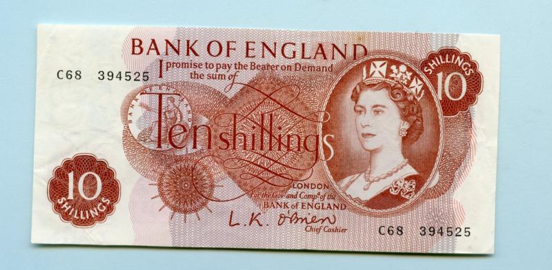Bank of England Ten Shillings Note  October 1961