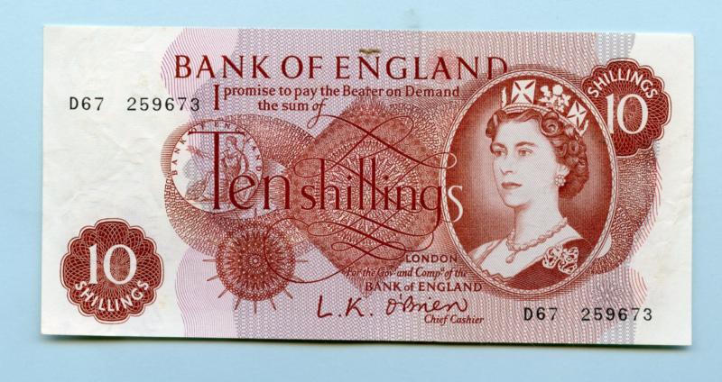 Bank of England Ten Shillings Note  October 1961