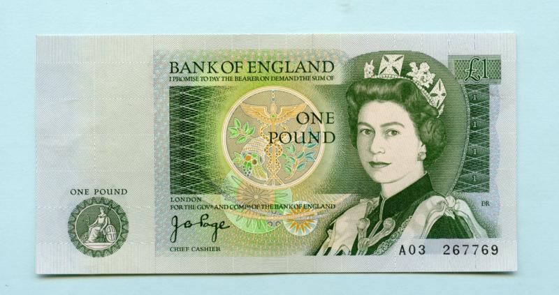 Bank of England  £1 One Pound Note  February 1978 Prefix A03