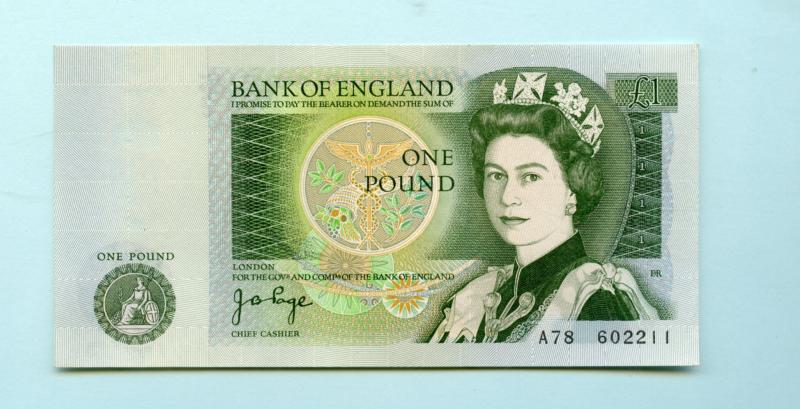 Bank of England  £1 One Pound Note  February 1978 Prefix A78