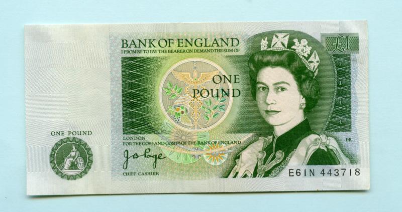 Bank of England  £1 One Pound Note  February 1978 Prefix E61N