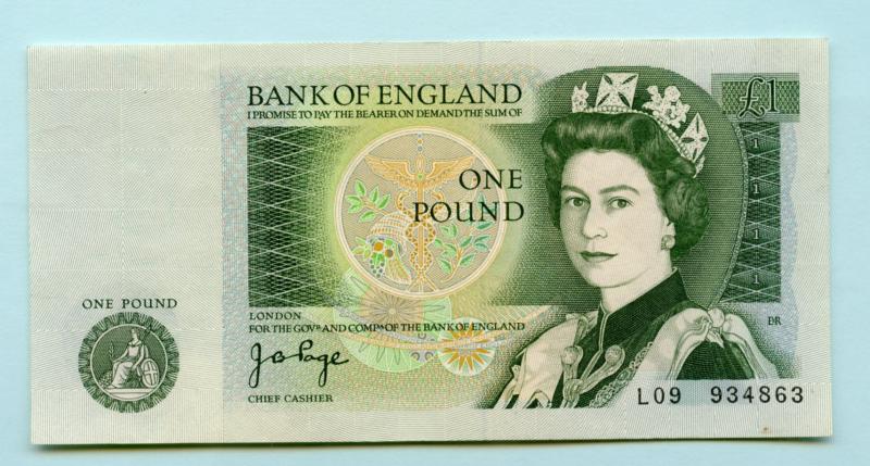Bank of England  £1 One Pound Note  February 1978 Prefix L09