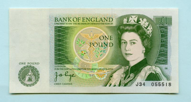 Bank of England  £1 One Pound Note  February 1978 Prefix J34