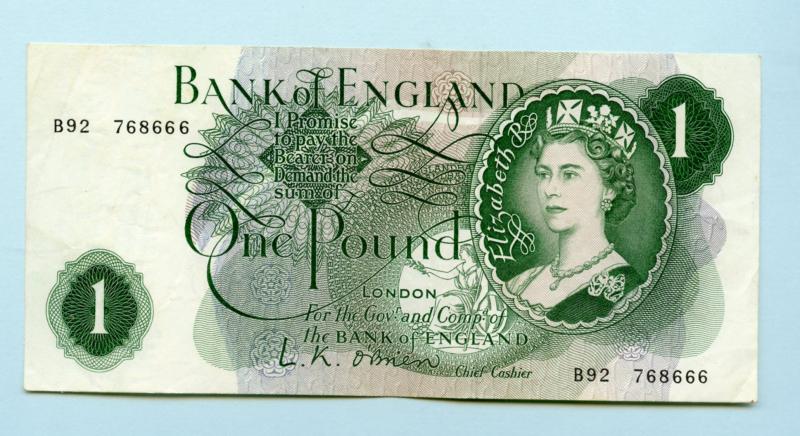 Bank of England  £1 One Pound Note  March 1960 Prefix B92