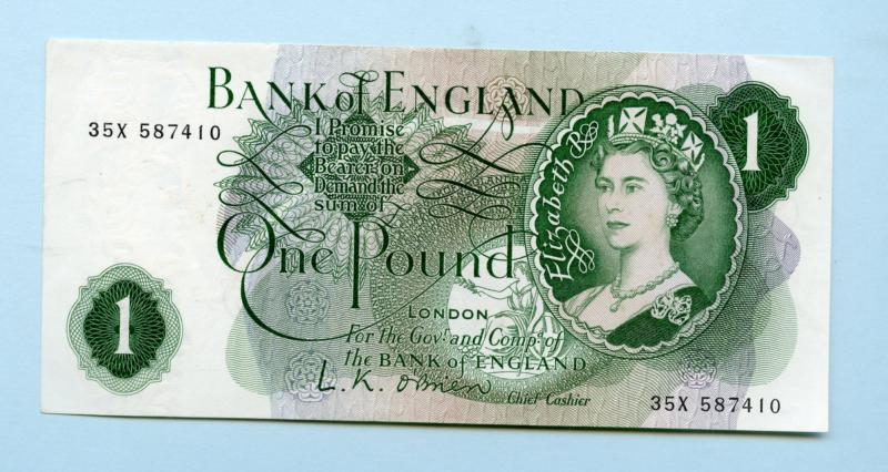 Bank of England  £1 One Pound Note  March 1960 Prefix 35X