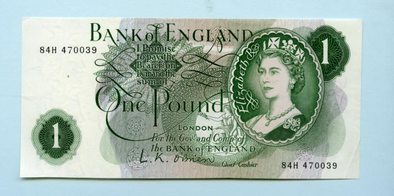 Bank of England  £1 One Pound Note  March 1960 Prefix 84H