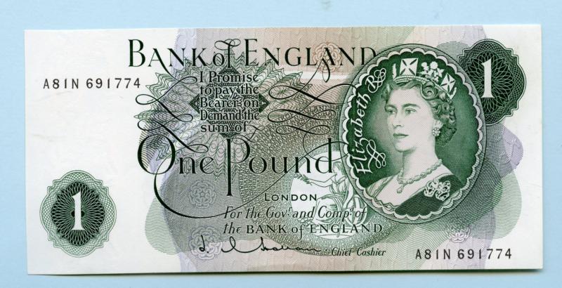 Bank of England  £1 One Pound Note  1963-66 Prefix A81N