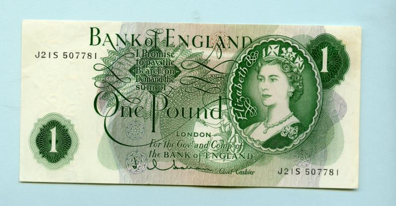 Bank of England  £1 One Pound Note  1963-66 Prefix J21S