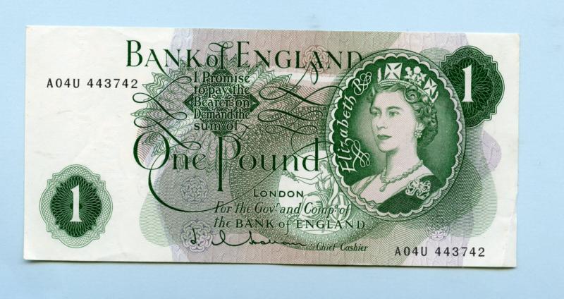 Bank of England  £1 One Pound Note  1963-66 Prefix A04U