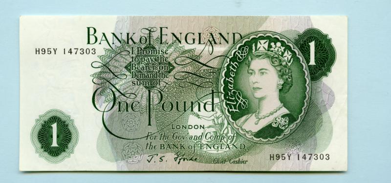 Bank of England £1  One Pound Note  February 1967 Prefix H95Y