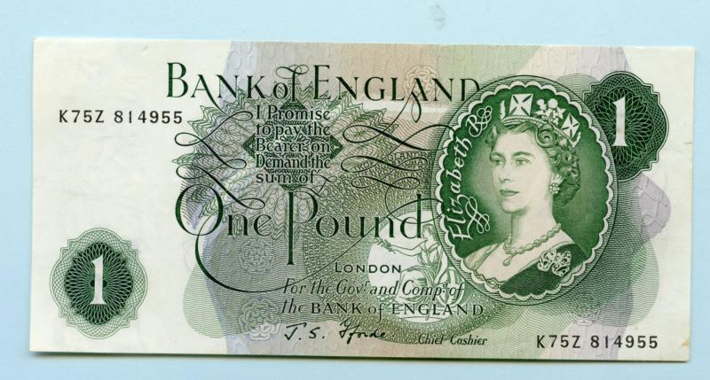 Bank of England £1  One Pound Note  February 1967 Prefix K75Z