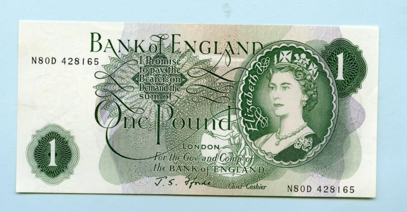 Bank of England £1  One Pound Note  February 1967 Prefix N80D
