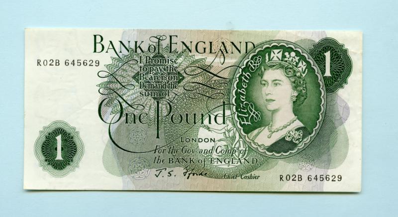 Bank of England £1  One Pound Note  February 1967 Prefix R02B