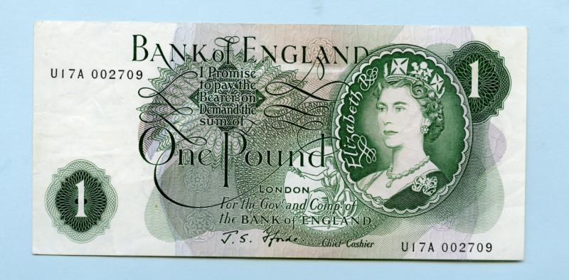 Bank of England £1  One Pound Note  February 1967 Prefix  U17A