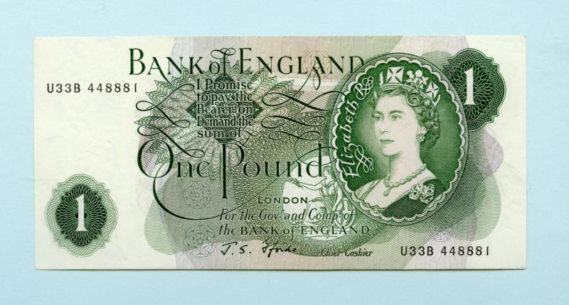 Bank of England £1  One Pound Note  February 1967 Prefix U33B
