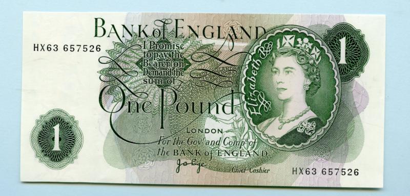 Bank of England  £1 One Pound Notes  1970- Prefix HX63