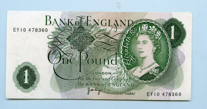 Bank of England  £1 One Pound Note  1970- Prefix EY10